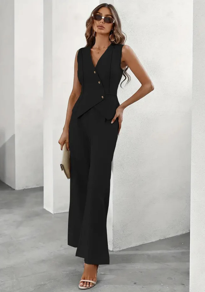 Damski Elegancki Garnitur Dwuczęściowy Bez Rękawów | Klasyczny Krój